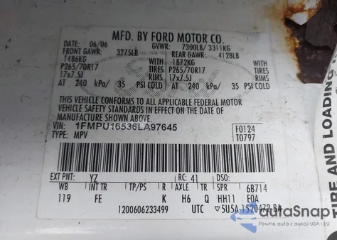 2006 Ford Expedition Xlt/Xlt Sport z USA, uszkodzony, nr VIN 1FMPU16536LA97645